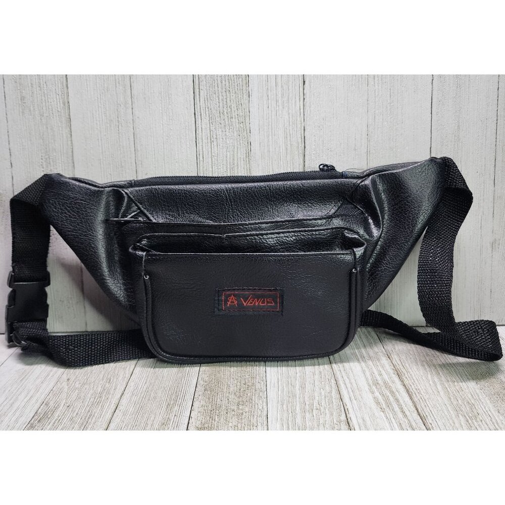 Vintage Venus Pack Waist Hip Belt Bag Quick Release Faux Leather Black Zip KOREA - Picture 1 of 9